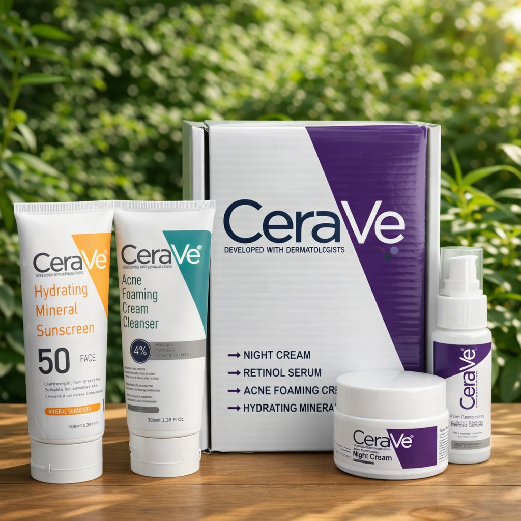 CeraVe Complete Skincare Bundle for Acne & Anti-Aging Wtih Free Zafrani Cream