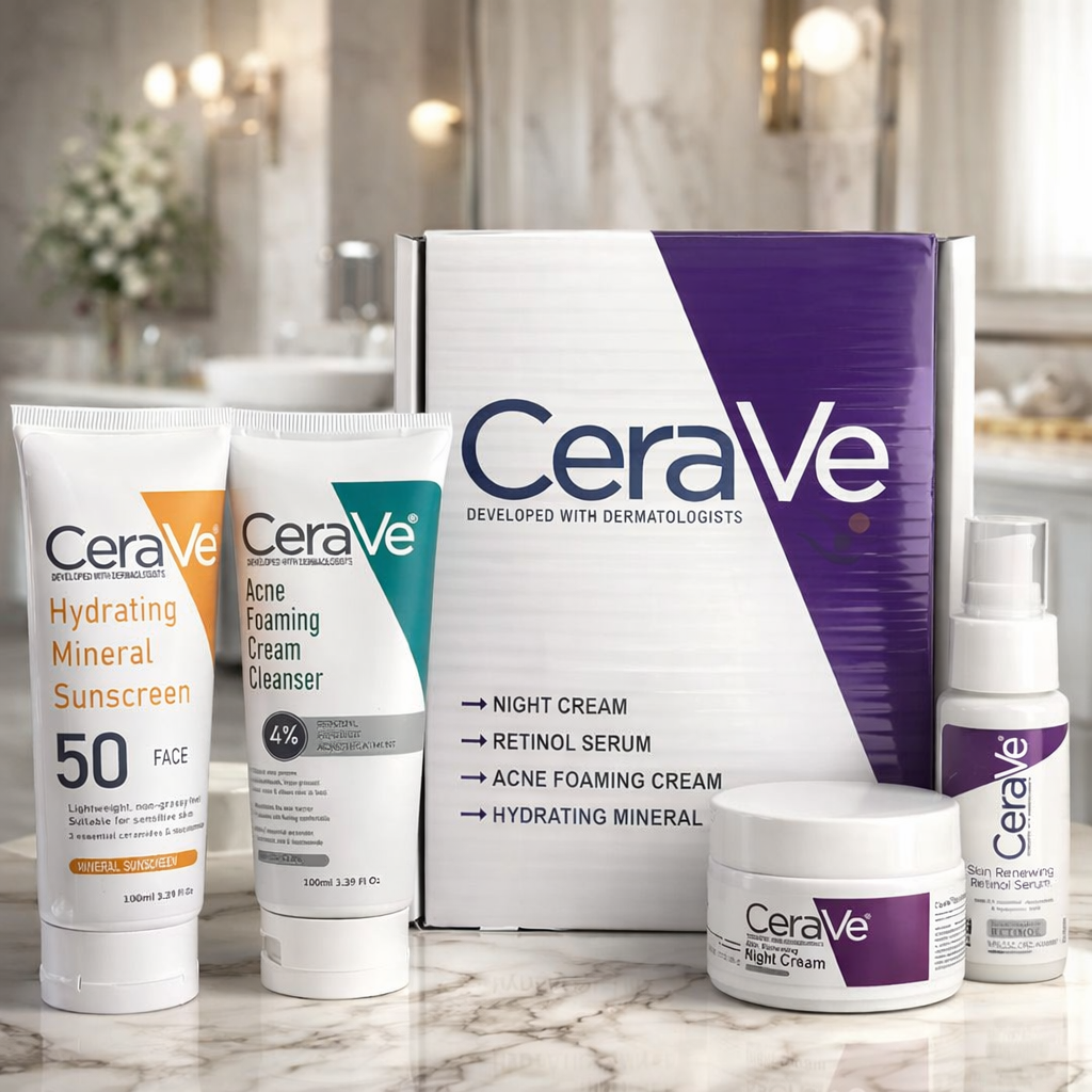 CeraVe Complete Skincare Bundle for Acne & Anti-Aging Wtih Free Zafrani Cream